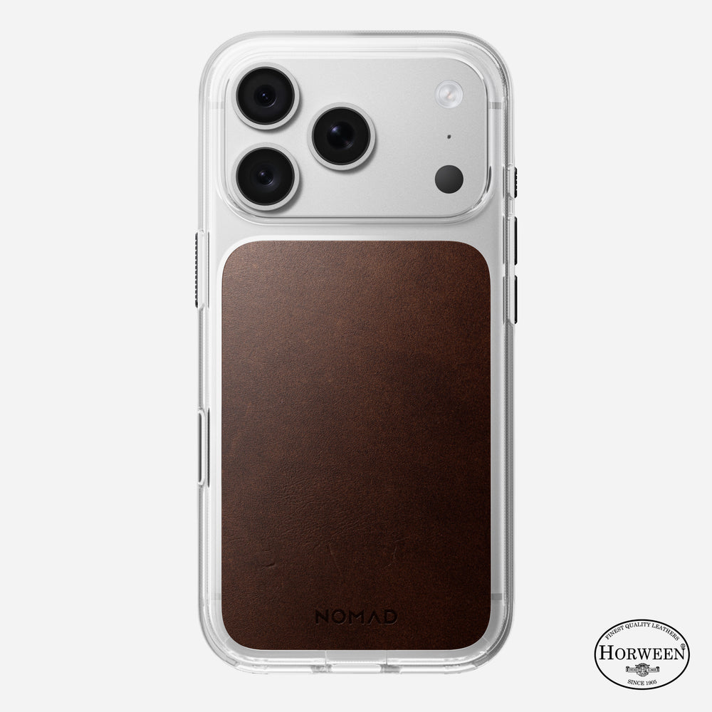 Clear + Leather Case for iPhone 18 Pro 6.3 in Rustic Brown Horween - Nomad