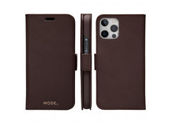 Dbramante1928 Milano Saffiano Leather Folio Case iPhone 12 / 12 Pro Dark Choc with FREE SCREEN GUARD