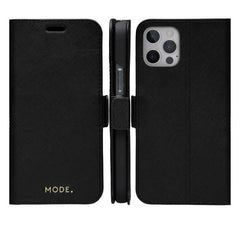 Dbramante1928 Milano Saffiano Leather Folio Case iPhone 12 / 12 Pro Night Black with FREE SCREEN GUARD