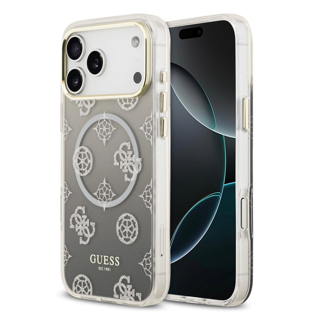 guess glitter case for iphone 17 pro max grey front view