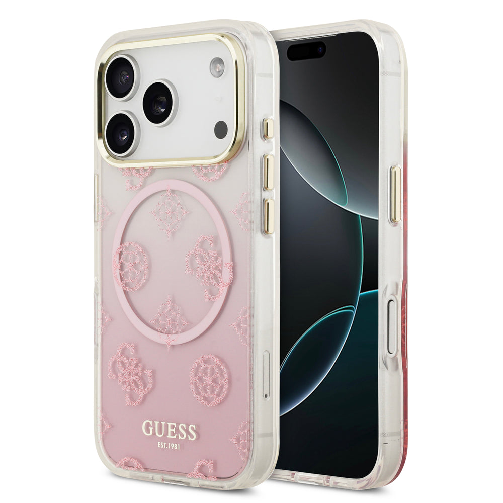 guess glitter case for iphone 17 pro max pink front view