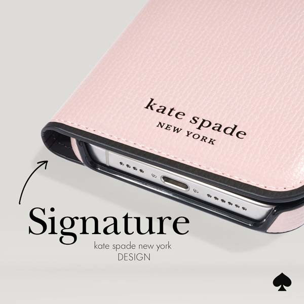 Kate Spade New York Folio Case iPhone 15 / 14 / 13 Standard 6.1 inch - Pale Vellum and Black