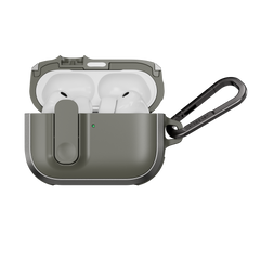 MAGEASY Odyssey outdoor AirPods Pro 3 case in Metal Green, open case with AirPods visible and magnetic closure design