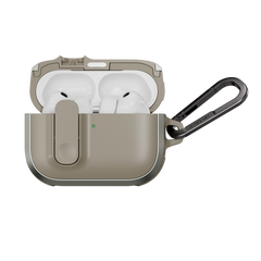 MAGEASY Odyssey shockproof AirPods Pro 3 cover in Metal Sand, open case with AirPods visible and magnetic closure design
