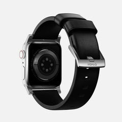 Nomad Horween Modern Leather Watch Band 38-42mm Silver Hardware - Black