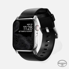 Nomad Horween Modern Leather Watch Band 38-42mm Silver Hardware - Black