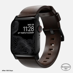 Nomad Modern Band Horween Leather Bracelet for Apple Watch 42-49 & Ultra 1 - 3 - Rustic Brown (Black Hardware)