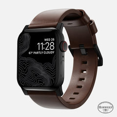 Nomad Modern Band Horween Leather Bracelet for Apple Watch 42-49 & Ultra 1 - 3 - Rustic Brown (Black Hardware)