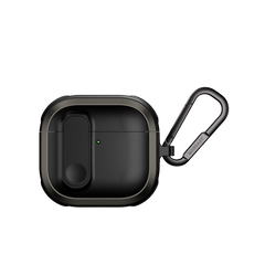 MAGEASY Odyssey AirPods 4 protective case in Metal Black, closed front view with secure latch