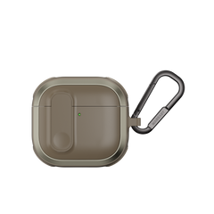 MAGEASY Odyssey AirPods 4 protective case in Metal Sand, closed front view with secure latch