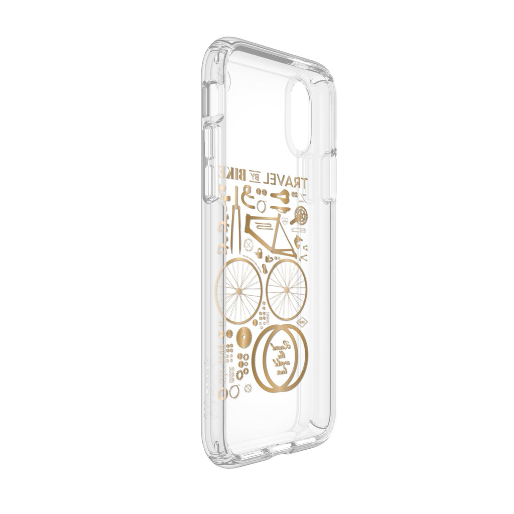 Speck Presidio Clear + Print Impact Protection Case For iPhone XS / X - CityBike Metallic Gold Yellow