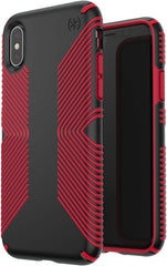 Speck Presidio Grip Case For iPhone X / XS - Black & Red (BONUS Screen Protector!!)