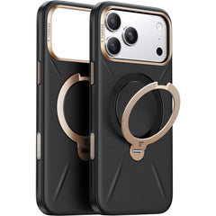 Torras Ostand Spin Vegan Leather MagSafe Case iPhone 17 Pro Max - Black / Gold