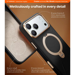 Torras Ostand Spin Vegan Leather MagSafe Case iPhone 17 Pro Max - Black / Gold