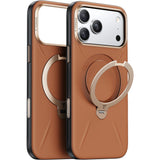 Torras Ostand Spin Vegan Leather MagSafe Case iPhone 17 Pro Max - Elegant Brown