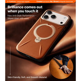 Torras Ostand Spin Vegan Leather MagSafe Case iPhone 17 Pro Max - Elegant Brown