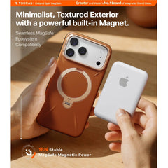 Torras Ostand Spin Vegan Leather MagSafe Case iPhone 17 Pro Max - Elegant Brown