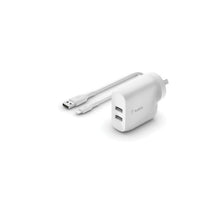 Load image into Gallery viewer, Belkin 24W Dual USB-A Wall Charger A-Lightning Cable - White