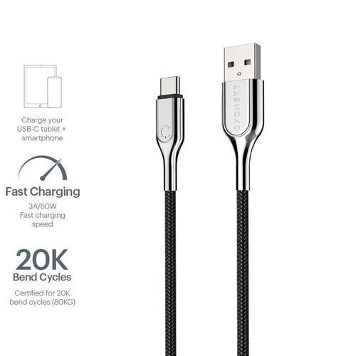 Cygnett Armoured Aramid Fibre 1M USB-C to USB-A USB 2.0 Cable 1