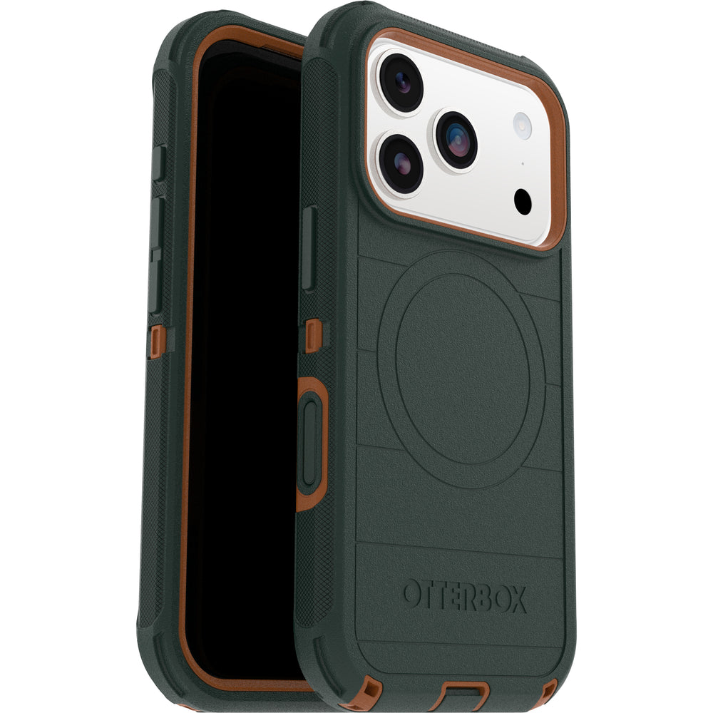 otterbox defender case for iphone 17 pro green front view