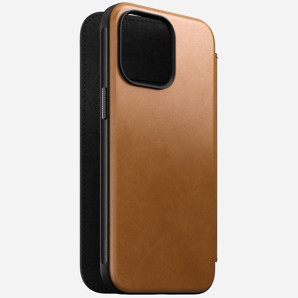 Nomad Modern Leather Folio Case iPhone 15 Pro - Tan Brown