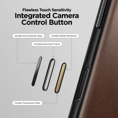 nomad modern case for iphone 17 pro max rustic brown leather grain closeup