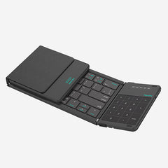 Foldable Bluetooth keyboard fully open with trackpad and numpad