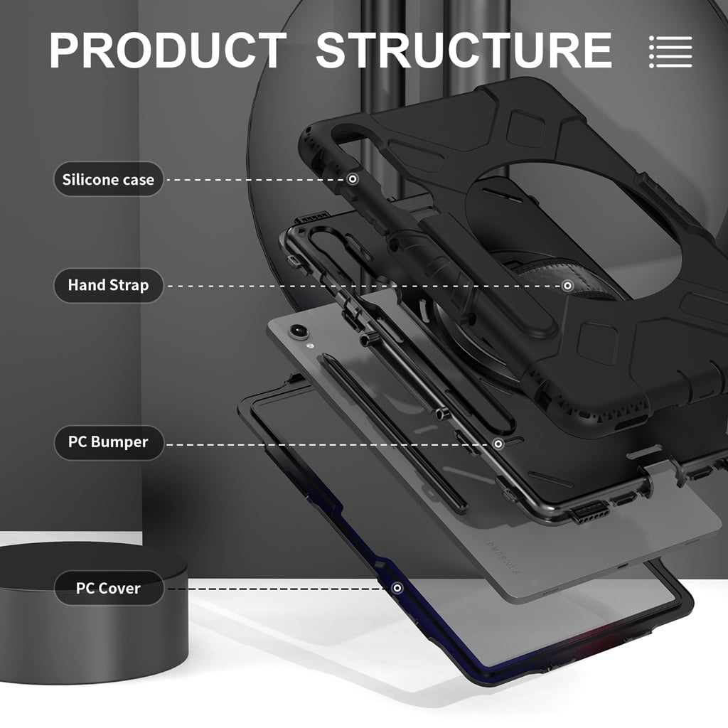 Rugged Case Hand & Shoulder Strap Samsung Tab S9 / S9 FE - Black