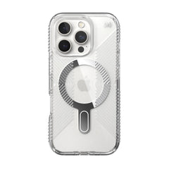 Speck Presidio Perfect-Clear Grip MagSafe with ClickLock iPhone 16 Pro Case - Clear Chrome