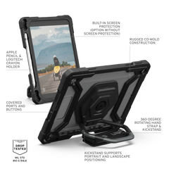 UAG Plasma Tough Case iPad 9 / 8 / 7 10.2 Screen Protector, Kickstand & Handstrap - Ice / Black