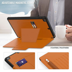 Folio Rugged Synthetic Leather Case iPad 9th & 8th & 7th Mag Latch & Kickstand - Brown