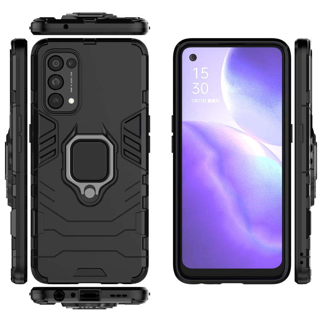 Rugged & Protective Armour Case Oppo X3 Lite Built in Ring Holder - Black