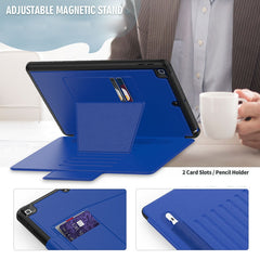 Folio Rugged Synthetic Leather Case iPad 9th & 8th & 7th Mag Latch & Kickstand - Blue
