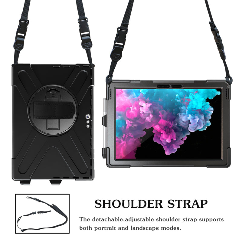 Rugged Case Hand & Shoulder Strap Microsoft Surface Pro 7+ / 7 / 6 / 5 / 4 - Black