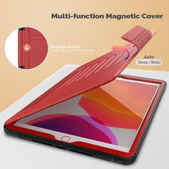 Folio Rugged Synthetic Leather Case iPad 9th & 8th & 7th Mag Latch & Kickstand - Red