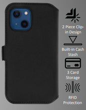 Load image into Gallery viewer, 3SIXT Duo Folio Wallet Case for iPhone 13 Standard 6.1 inch - Black