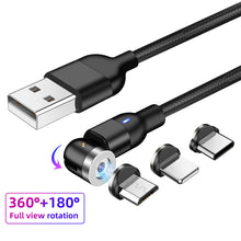 Load image into Gallery viewer, Multi Connectors Magnetic Charge &amp; Data 1M 3A Braided Cable USB C / Micro USB / Lightning 7
