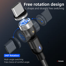 Load image into Gallery viewer, Multi Connectors Magnetic Charge &amp; Data 1M 3A Braided Cable USB C / Micro USB / Lightning 3