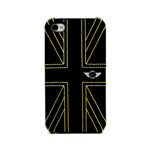 Mini Cooper iPhone 4 / 4S Union Jack Leather Back Case Yellow Stripe 1