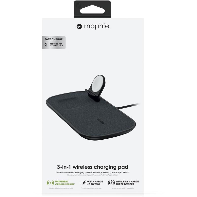 Mophie 3 in 1 Wireless Charging Pad Fast Charge 7.5W Black Fabric Ultra Suede 3