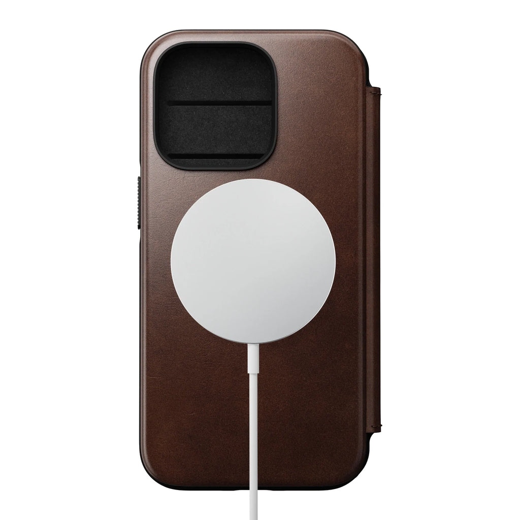 Nomad Modern Horween Leather Folio Case iPhone 14 Pro - Brown