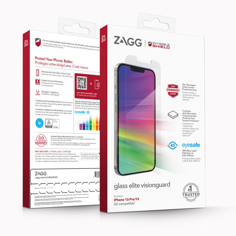 Zagg Invisible Shield Glass Elite VisionGuard Screen Protector iPhone 13 / 13 Pro 6.1 8