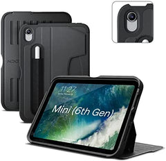 Zugu Rugged Folio Case iPad Mini 6/7 /A17 Pro Gen with Magnetic Stand - Black