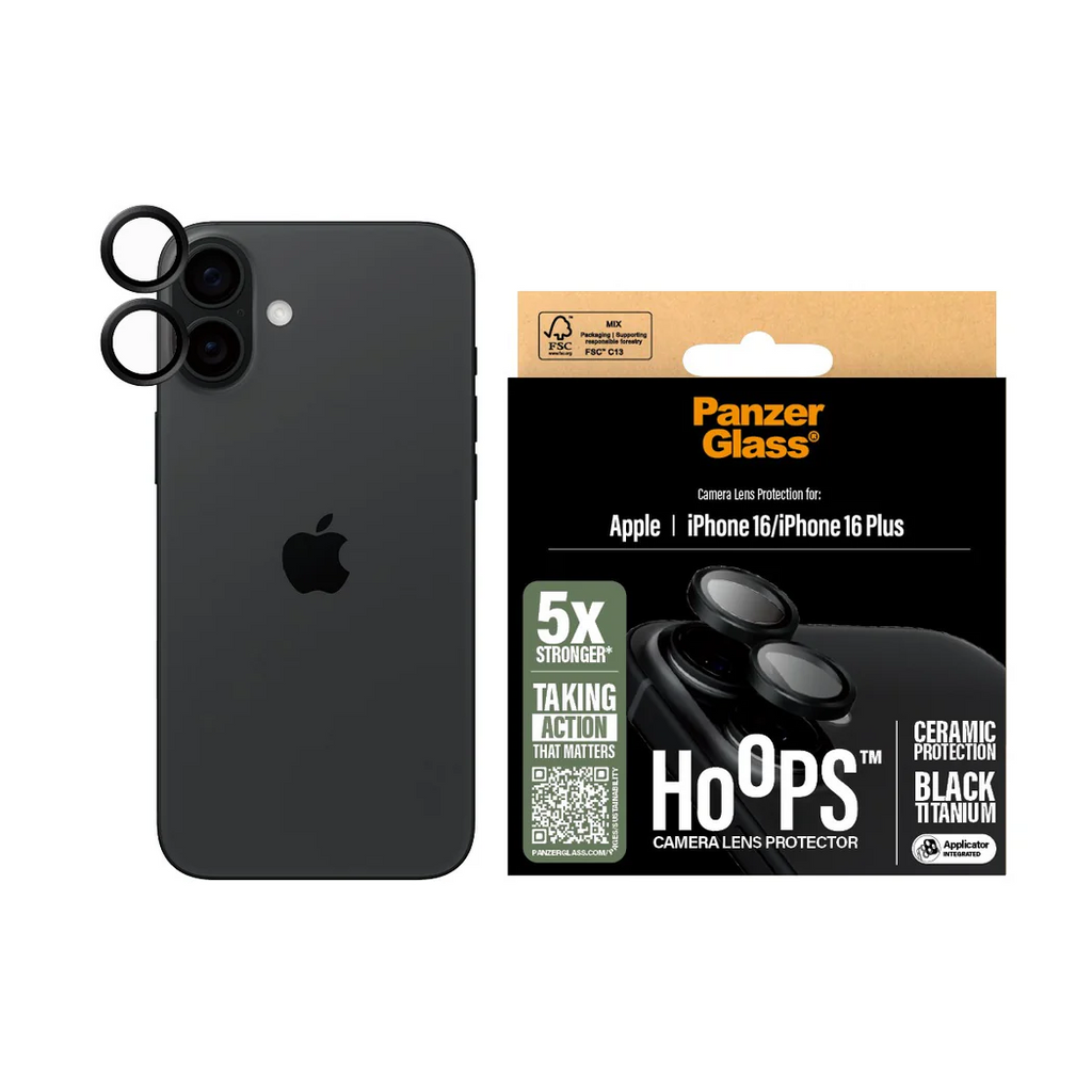 PanzerGlass Hoops Camera Lens Protector iPhone 16 & 16 Plus - Black