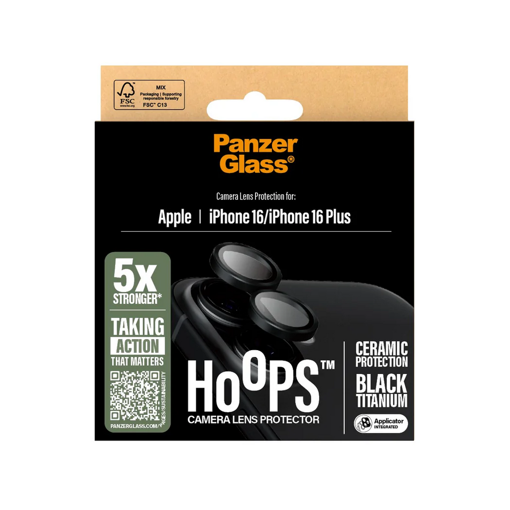 PanzerGlass Hoops Camera Lens Protector iPhone 16 & 16 Plus - Black