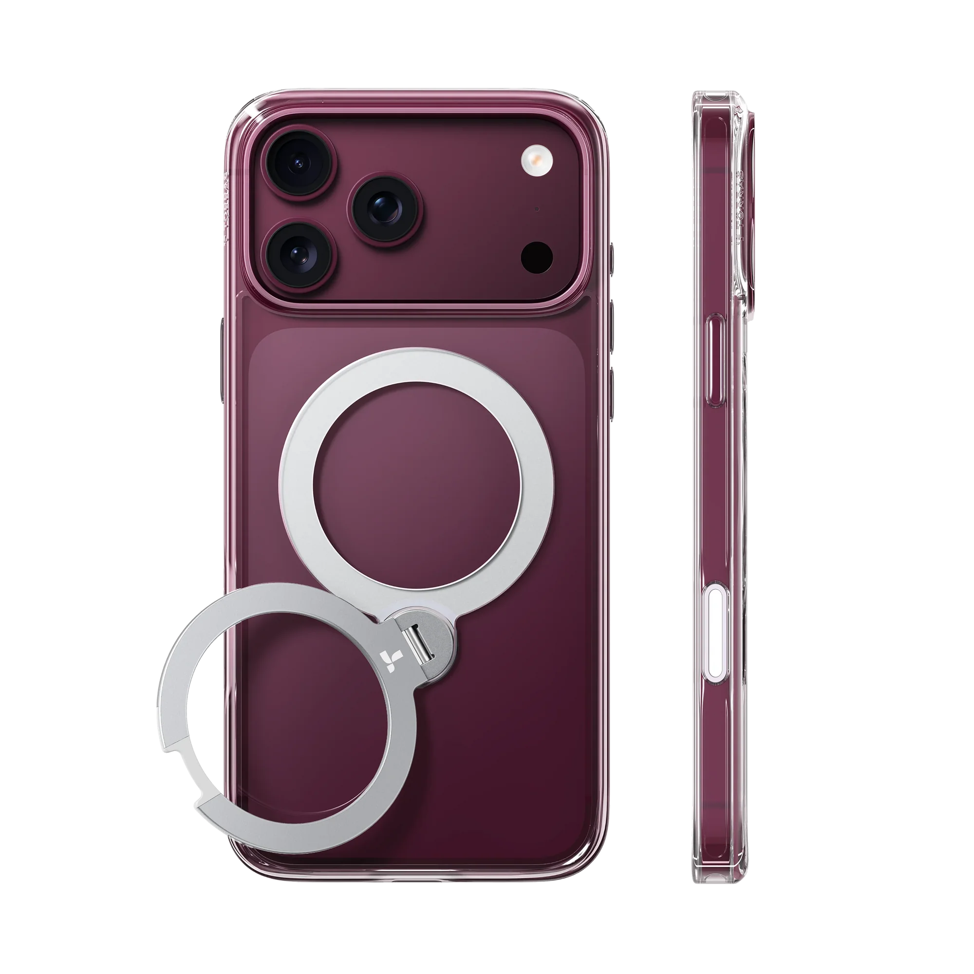 Torras Ostand Q3 Spin MagSafe Case iPhone 18 Pro - Clear/Silver