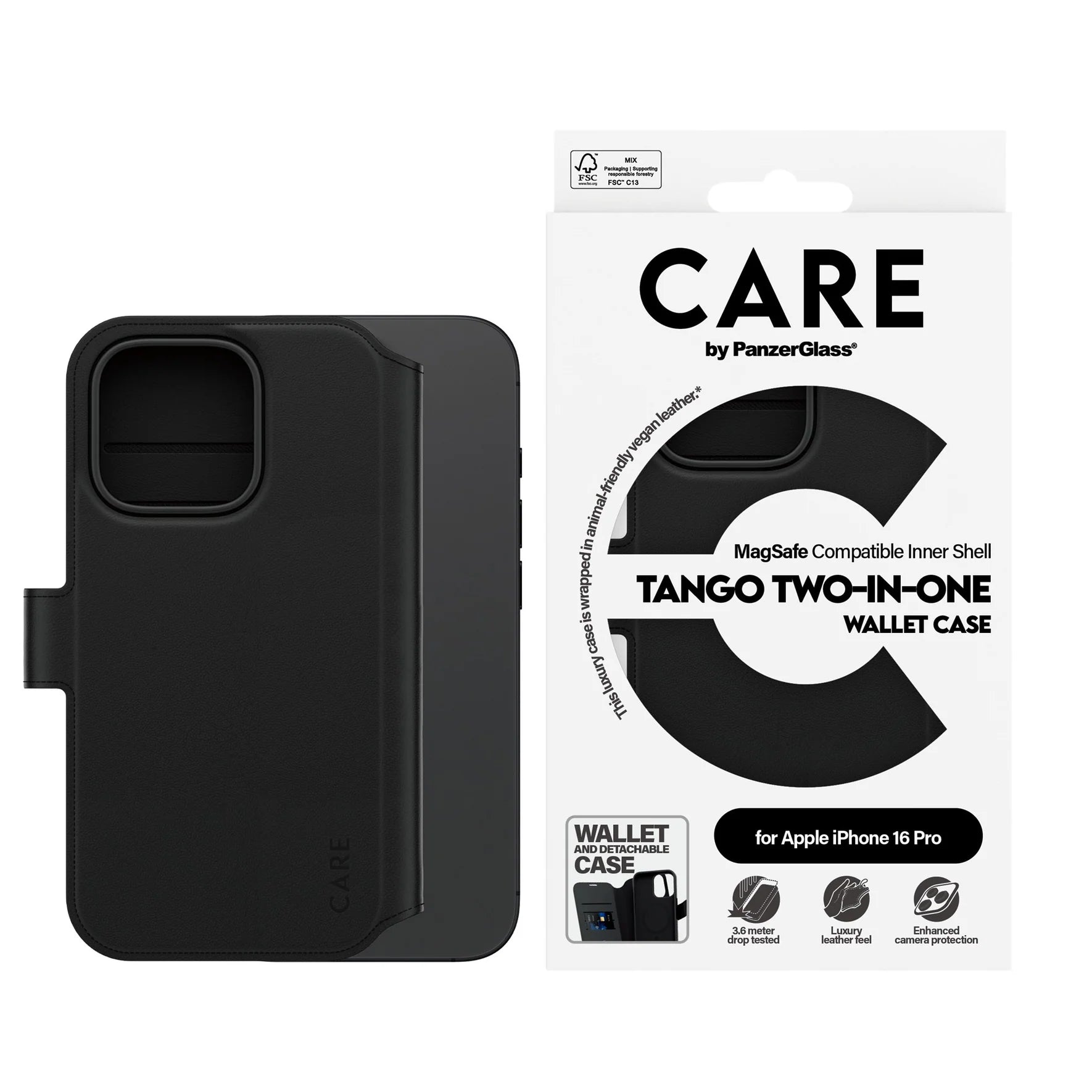 PanzerGlass Tango 2 in 1 Wallet Case for iPhone 16 Pro 6.3 - Black