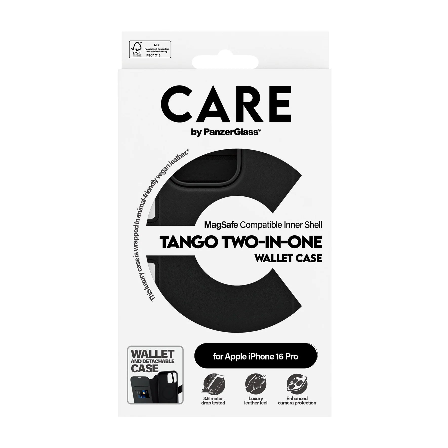 PanzerGlass Tango 2 in 1 Wallet Case for iPhone 16 Pro 6.3 - Black