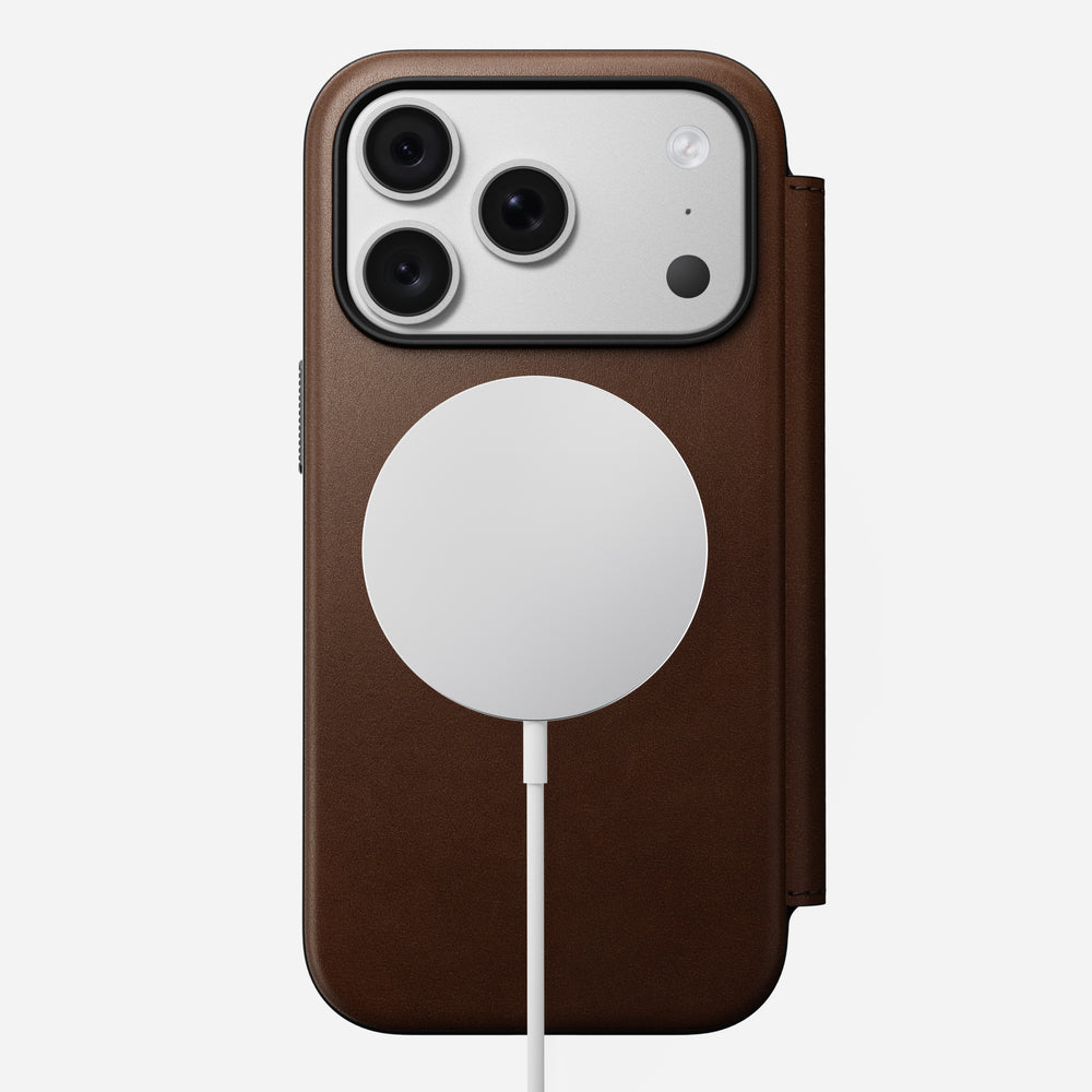 Modern Leather Folio Case for iPhone 18 Pro 6.3 in Brown Ecco - Nomad