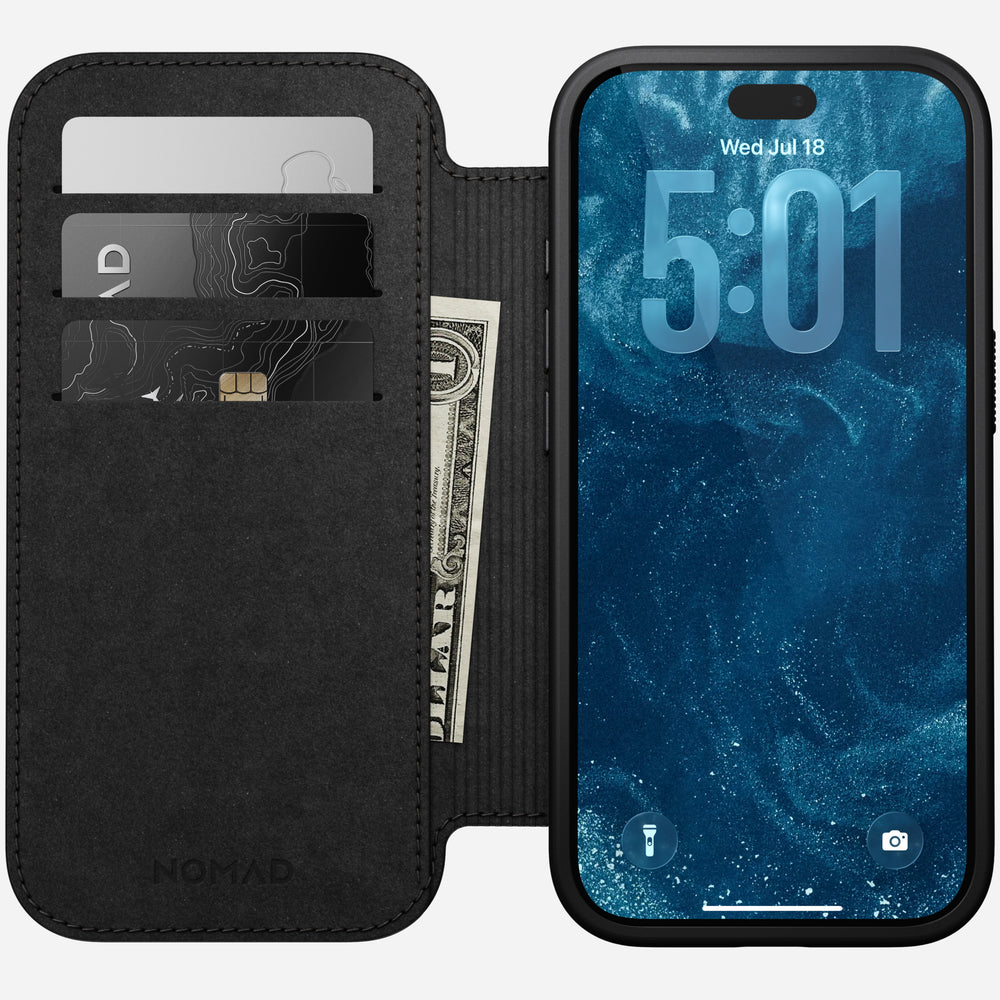Modern Leather Folio Case for iPhone 18 Pro 6.3 in Black Ecco - Nomad